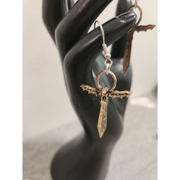 Faux Gold Earrings Costume Jewelry Angel Jewelry Sword - Picture 1 of 10